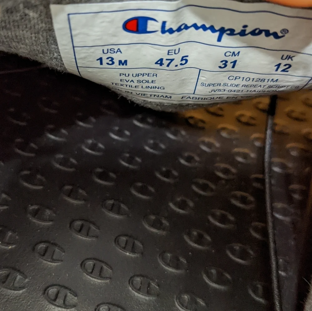 Champion Red, Black,& White Repeated Logo Slides for Men, Size 13, NWT